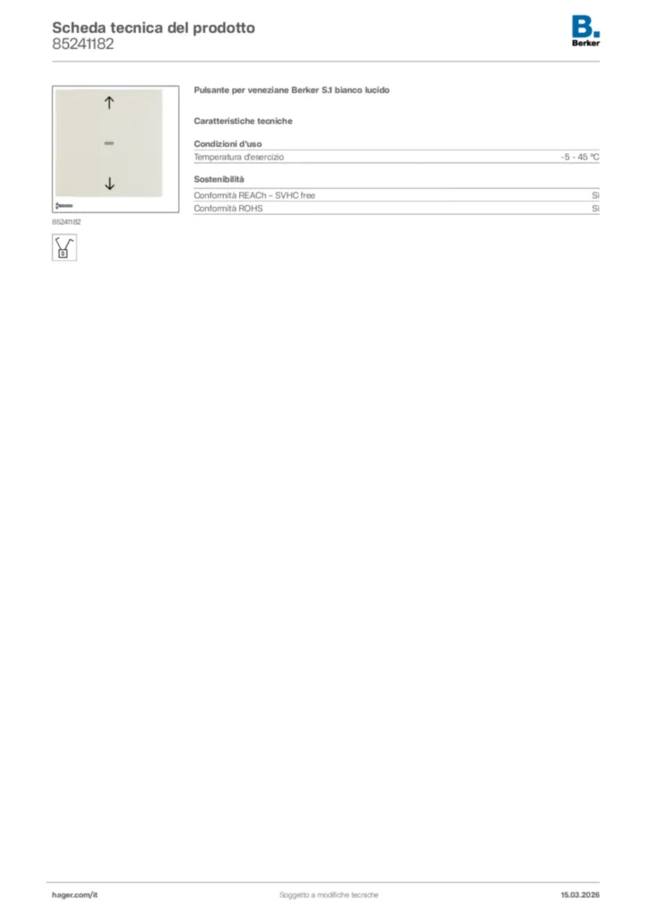 Immagine Berker Scheda tecnica del prodotto 85241182 | Hager Italia