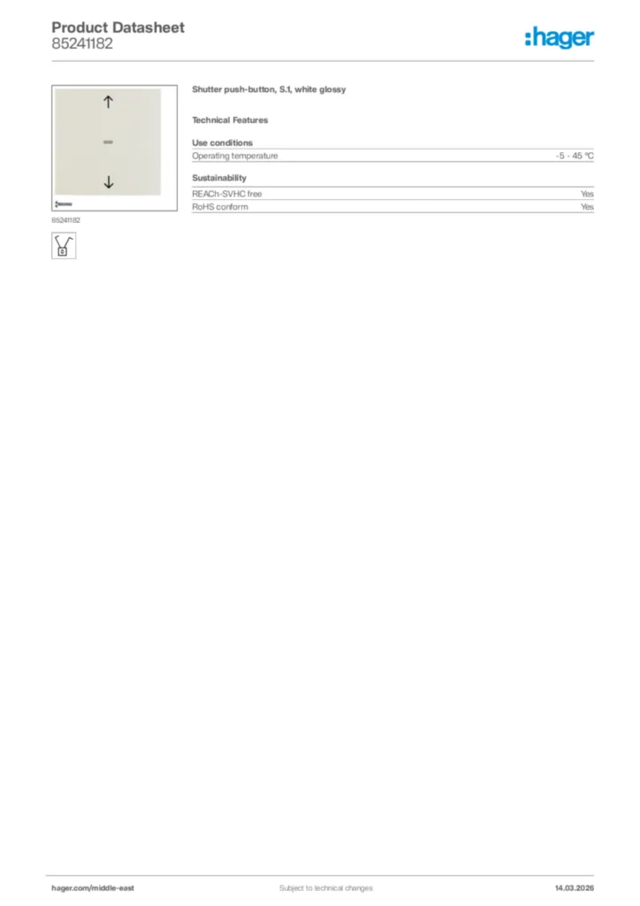 Image Hager Product data sheet 85241182  | Hager