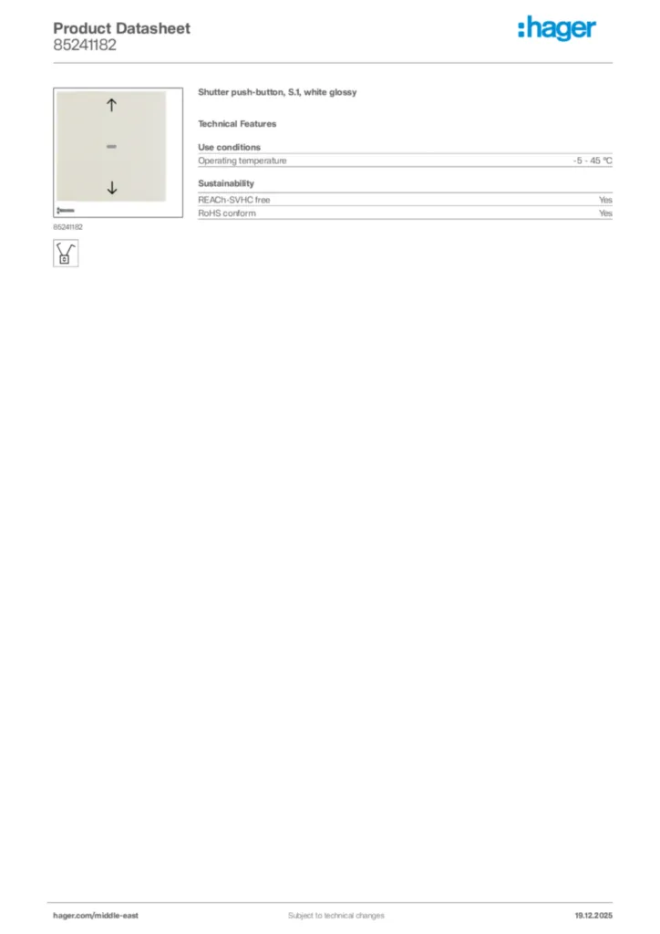 Image Hager Product data sheet 85241182  | Hager