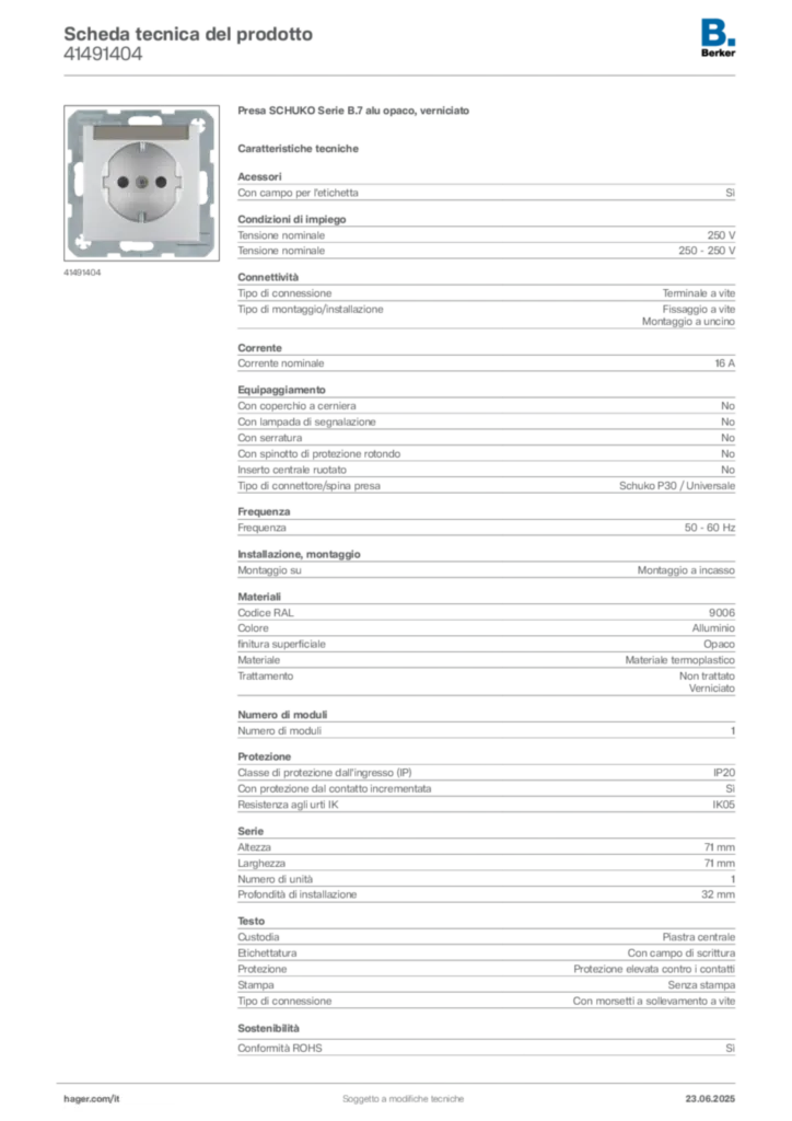 Immagine Berker Scheda tecnica del prodotto 41491404 | Hager Italia