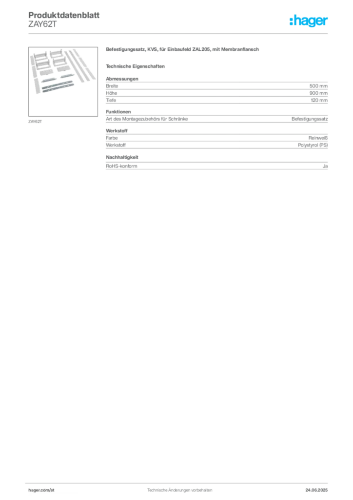 Bild Hager Produktdatenblatt ZAY62T | Hager Deutschland