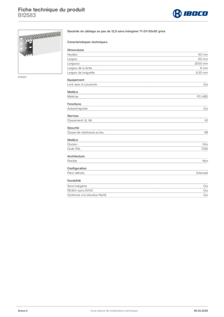 Image Iboco Fiche technique du produit B12583 | Hager France