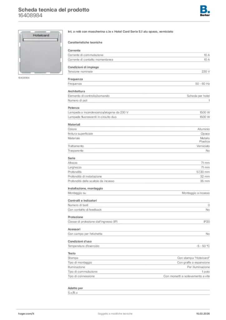 Immagine Berker Scheda tecnica del prodotto 16408984 | Hager Italia