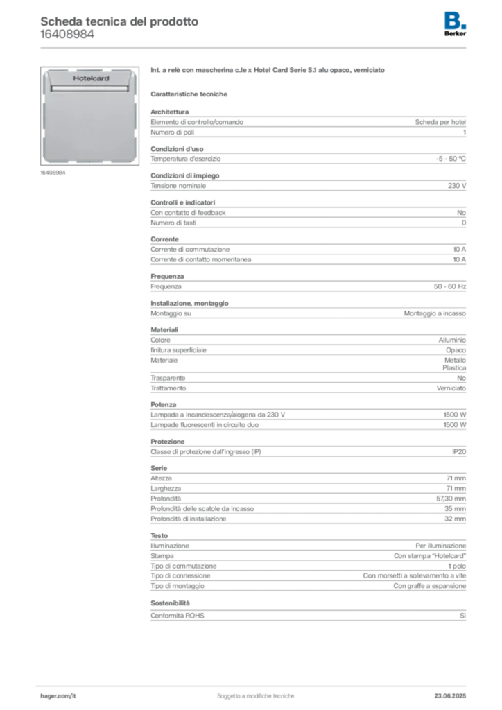 Immagine Berker Scheda tecnica del prodotto 16408984 | Hager Italia