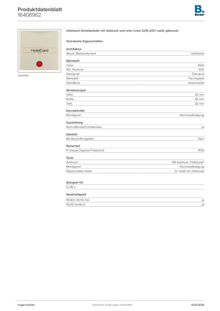 Bild Berker Produktdatenblatt 16408982 | Hager Deutschland