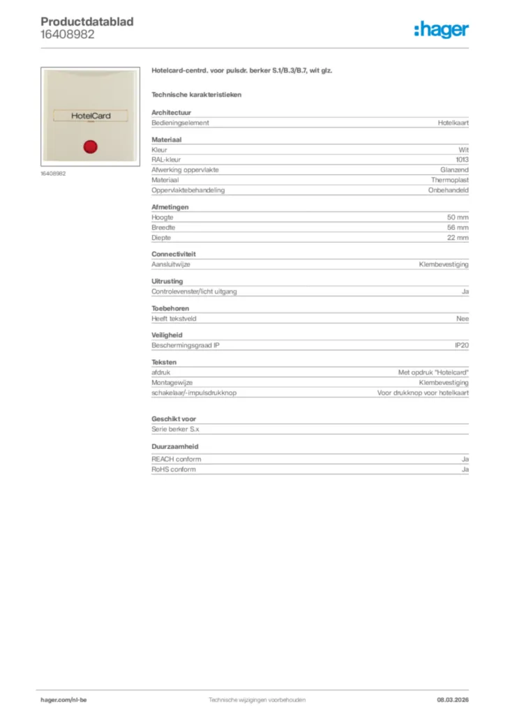 Afbeelding Hager Productdatablad 16408982 | Hager Belgium