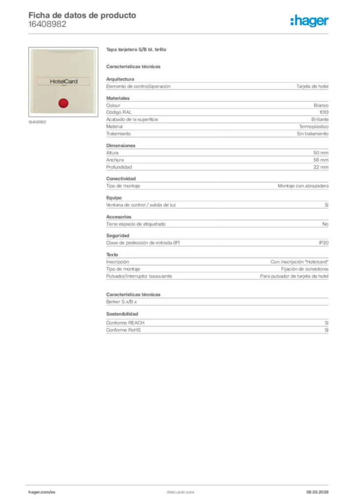 Imagen Hager Ficha de datos de producto 16408982 | Hager España