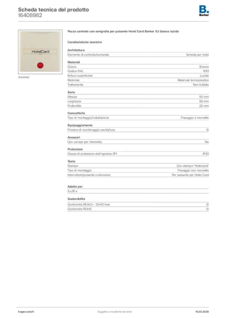 Immagine Berker Scheda tecnica del prodotto 16408982 | Hager Italia