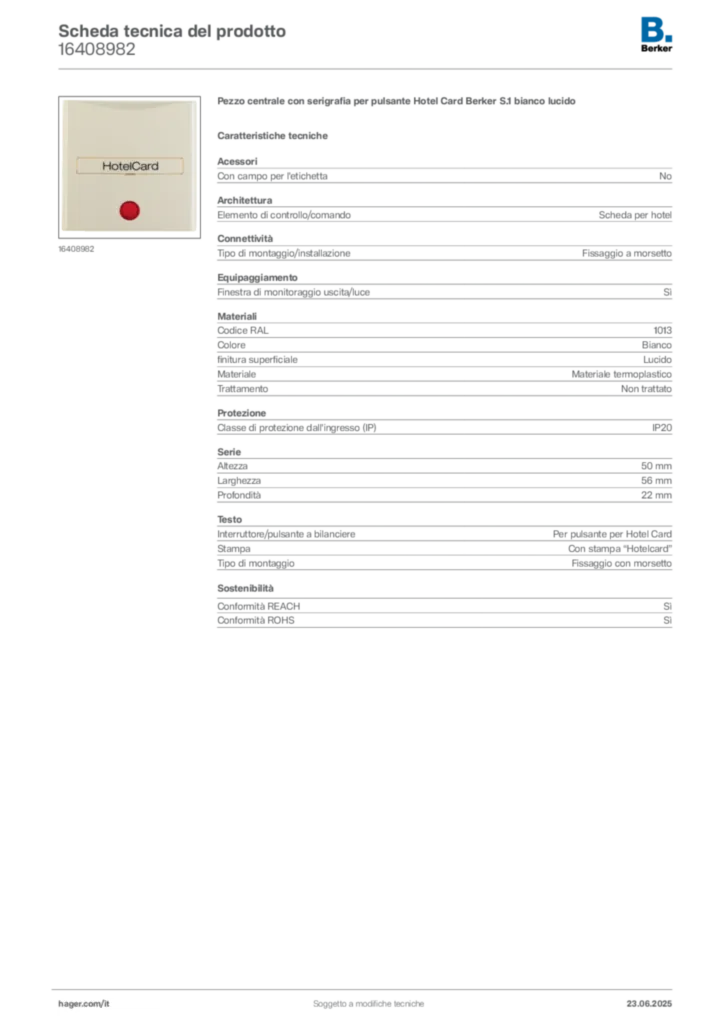 Immagine Berker Scheda tecnica del prodotto 16408982 | Hager Italia