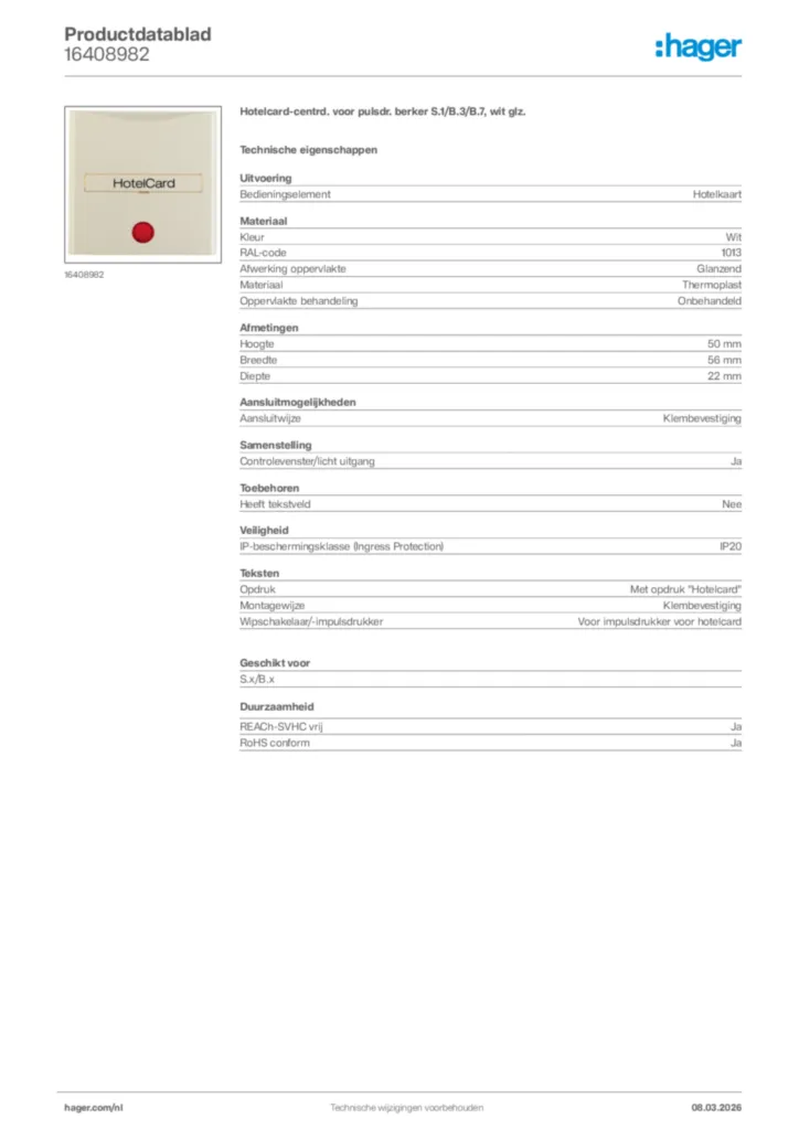 Afbeelding Hager Productdatablad 16408982 | Hager Nederland