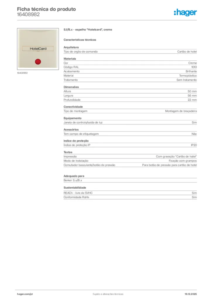 Imagem Hager Ficha técnica do produto 16408982 | Hager Portugal