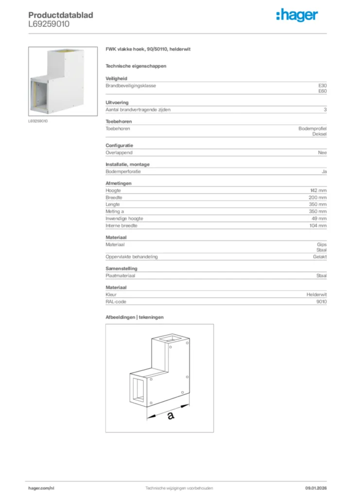 Afbeelding Hager Productdatablad L69259010 | Hager Nederland