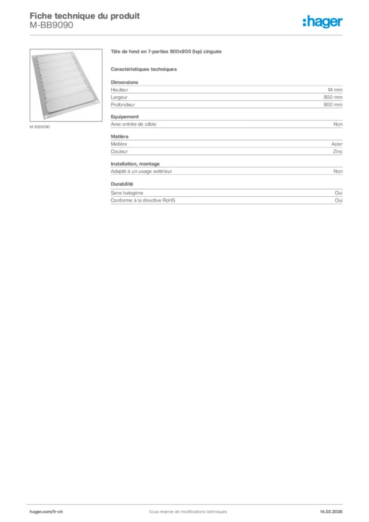 Image Hager Fiche technique du produit M-BB9090 | Hager Suisse