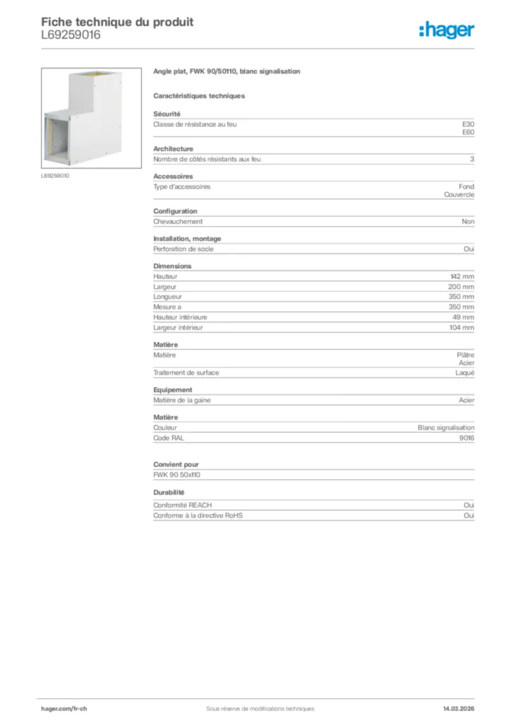 Image Hager Fiche technique du produit L69259016 | Hager Suisse