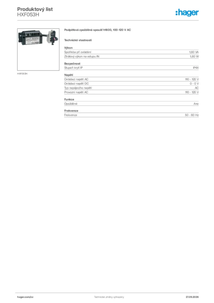 Obrázek Hager Generováno - Datový list produktu HXF053H | Hager