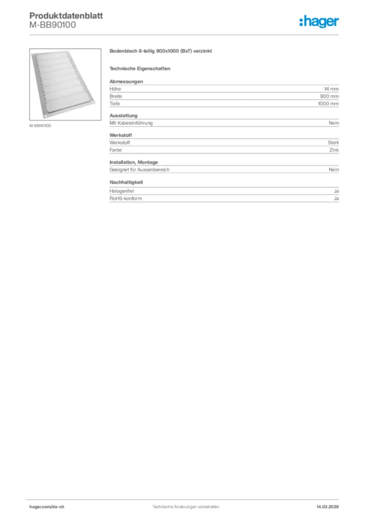 Bild Hager Produktdatenblatt M-BB90100 | Hager Schweiz