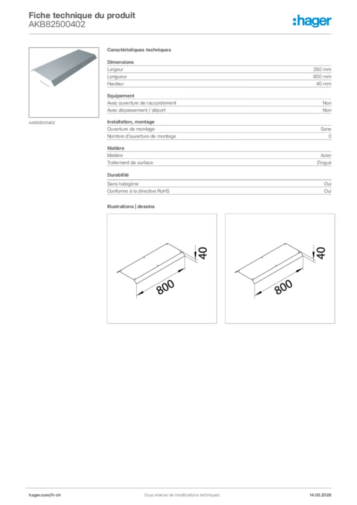 Image Hager Fiche technique du produit AKB82500402 | Hager Suisse