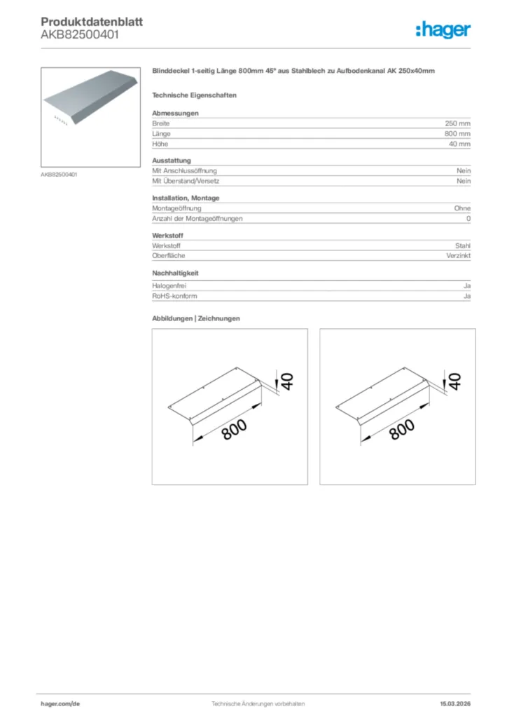 Bild Hager Produktdatenblatt AKB82500401 | Hager Deutschland