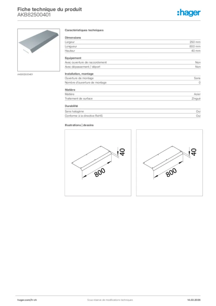 Image Hager Fiche technique du produit AKB82500401 | Hager Suisse