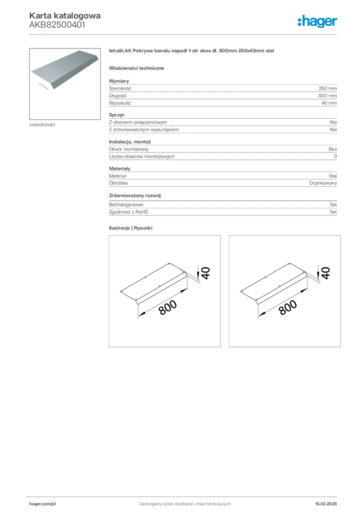 Zdjęcie Hager Karta katalogowa AKB82500401 | Hager Polska