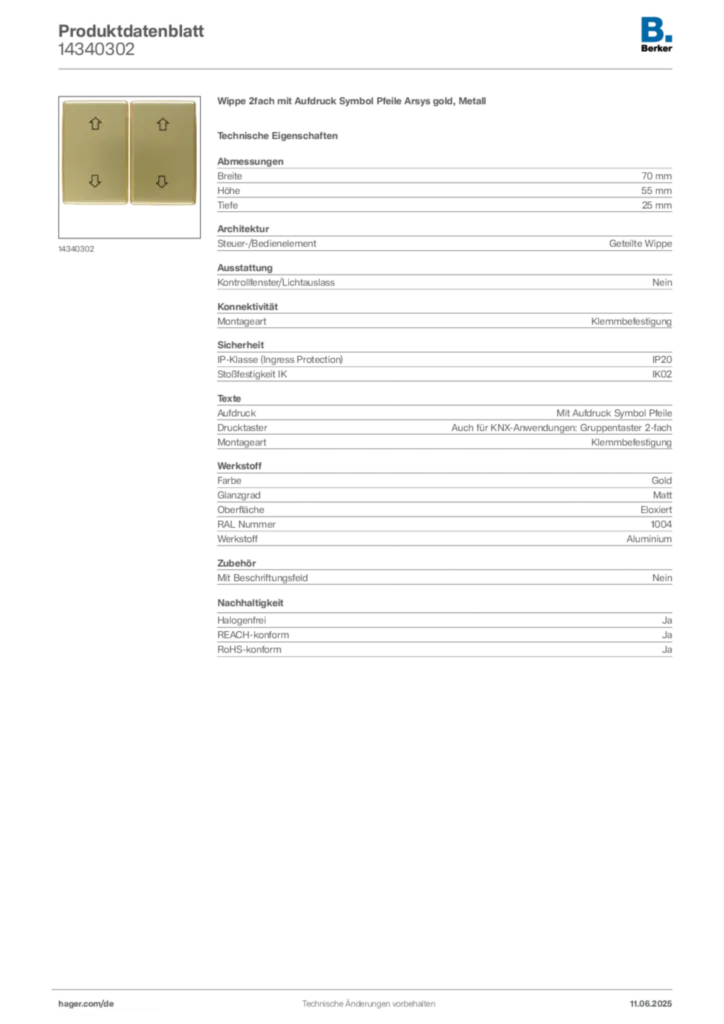 Bild Berker Produktdatenblatt 14340302 | Hager Deutschland