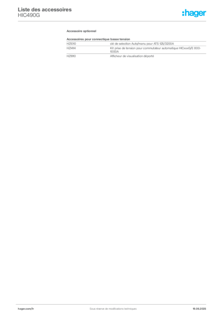 Image Hager Fiche technique du produit HIC490G | Hager France