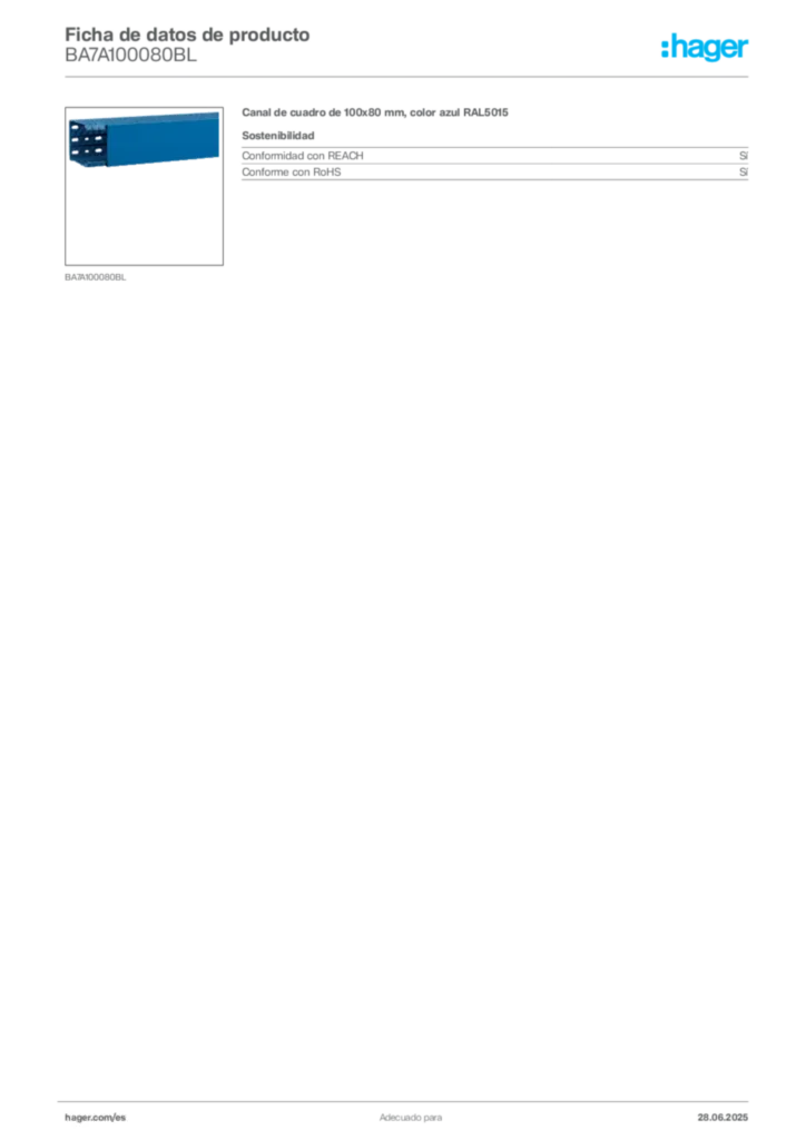 Imagen Hager Ficha de datos de producto BA7A100080BL | Hager España