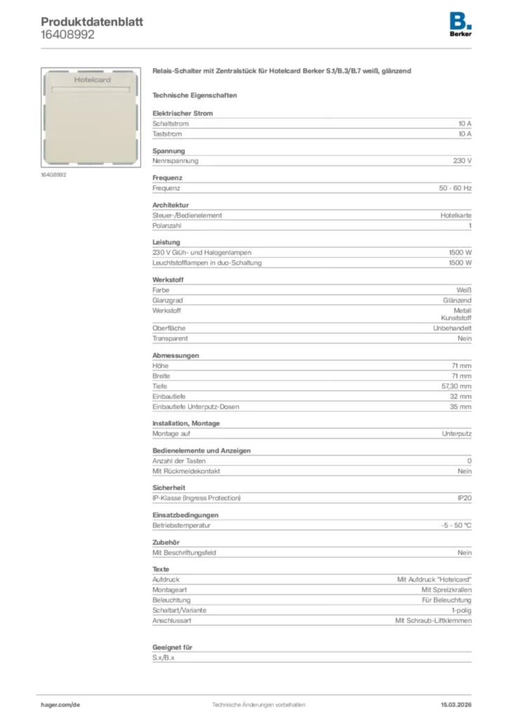 Bild Berker Produktdatenblatt 16408992 | Hager Deutschland