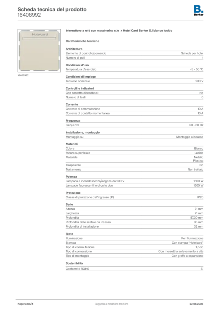 Immagine Berker Scheda tecnica del prodotto 16408992 | Hager Italia