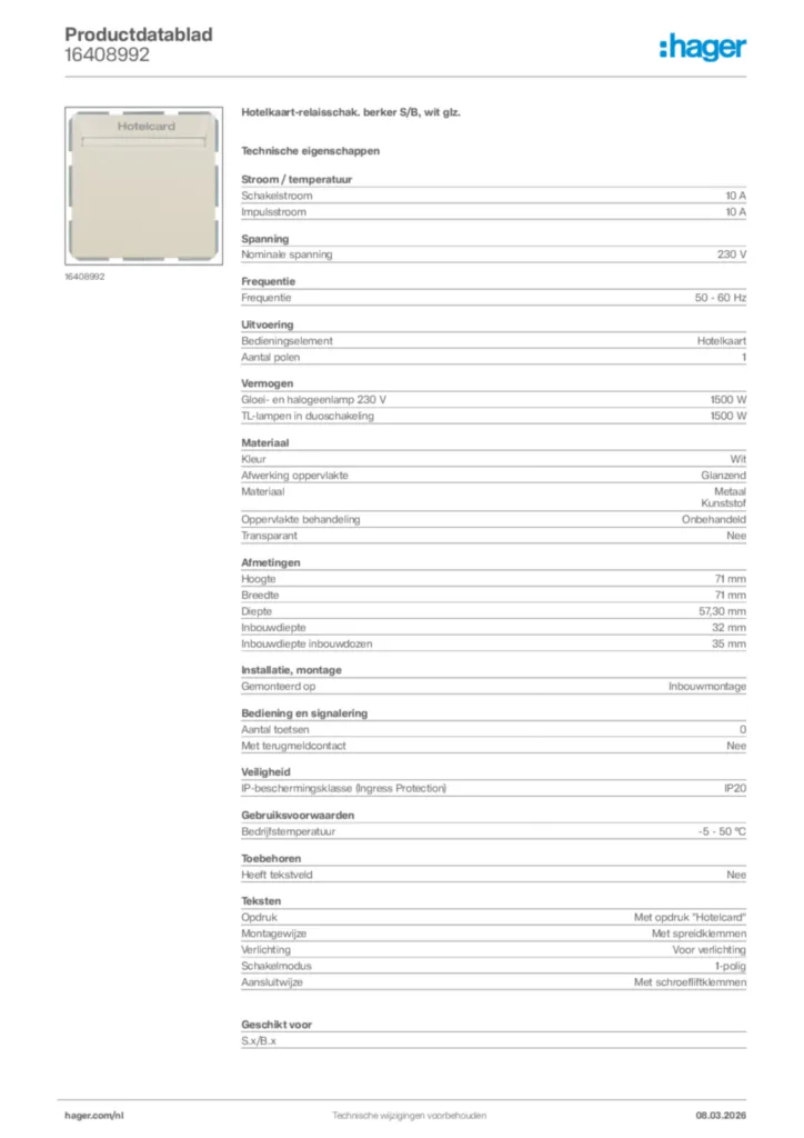 Afbeelding Hager Productdatablad 16408992 | Hager Nederland