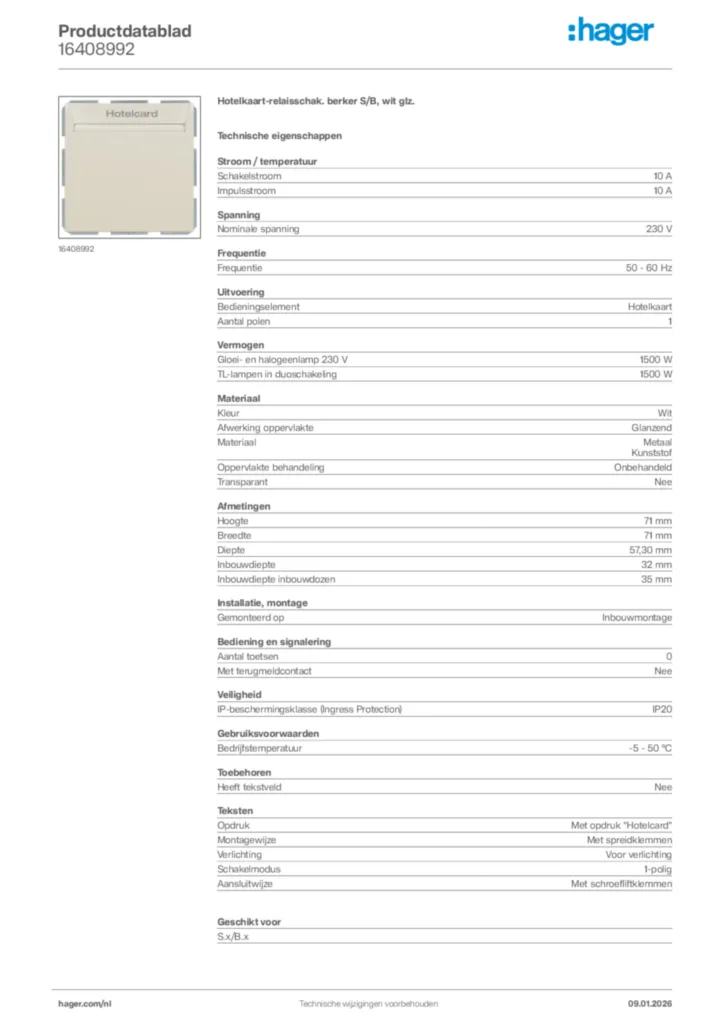Afbeelding Hager Productdatablad 16408992 | Hager Nederland