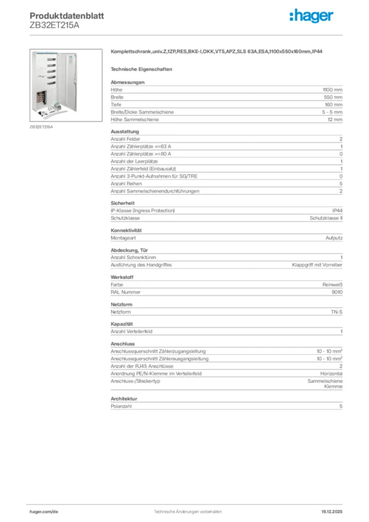 Bild Hager Produktdatenblatt ZB32ET215A | Hager Deutschland
