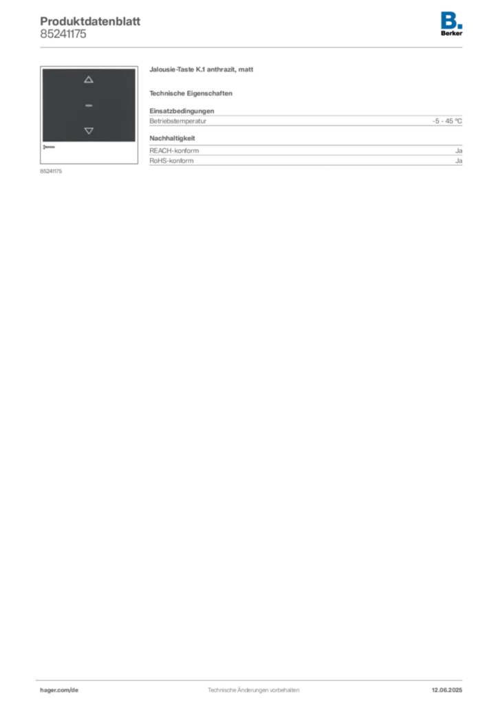 Bild Berker Produktdatenblatt 85241175 | Hager Deutschland