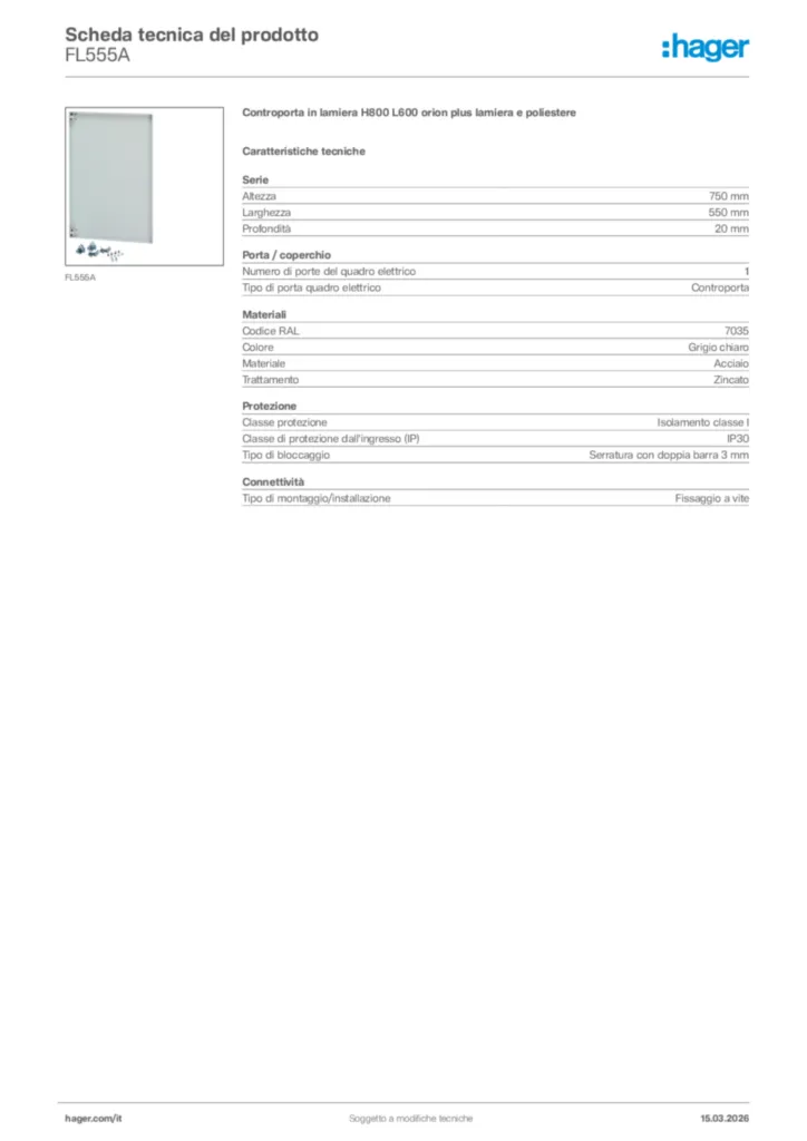 Immagine Hager Scheda tecnica del prodotto FL555A | Hager Italia