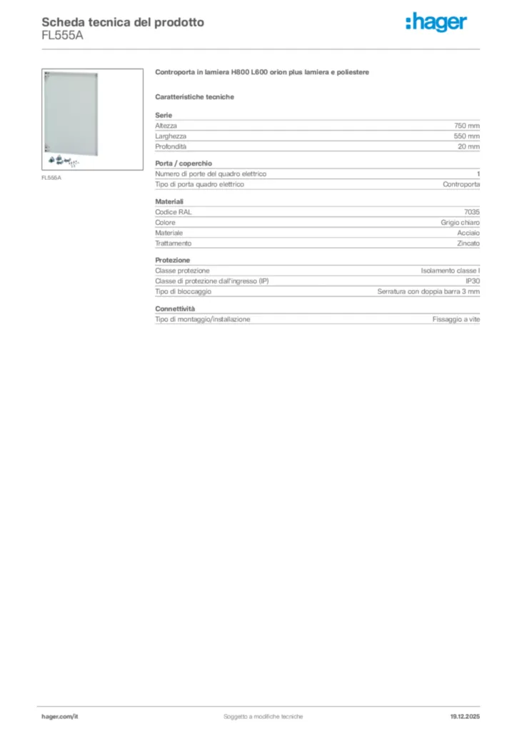 Immagine Hager Scheda tecnica del prodotto FL555A | Hager Italia
