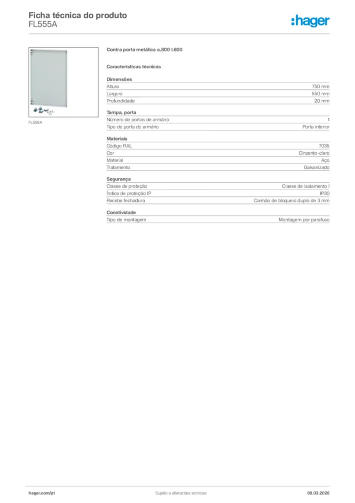 Imagem Hager Ficha técnica do produto FL555A | Hager Portugal