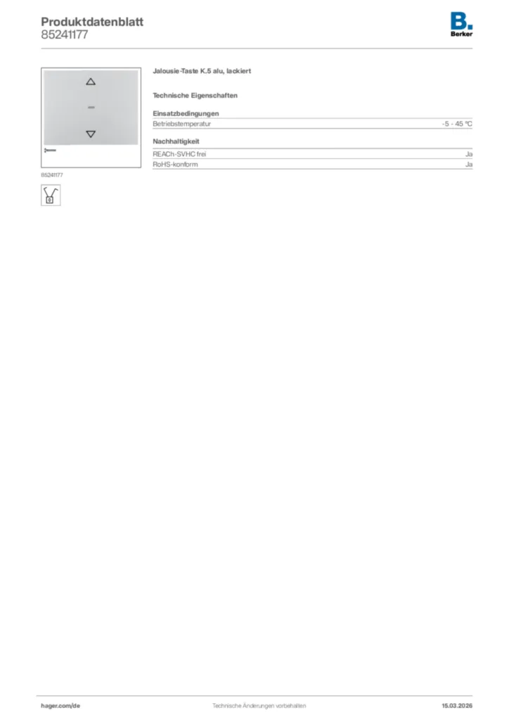 Bild Berker Produktdatenblatt 85241177 | Hager Deutschland