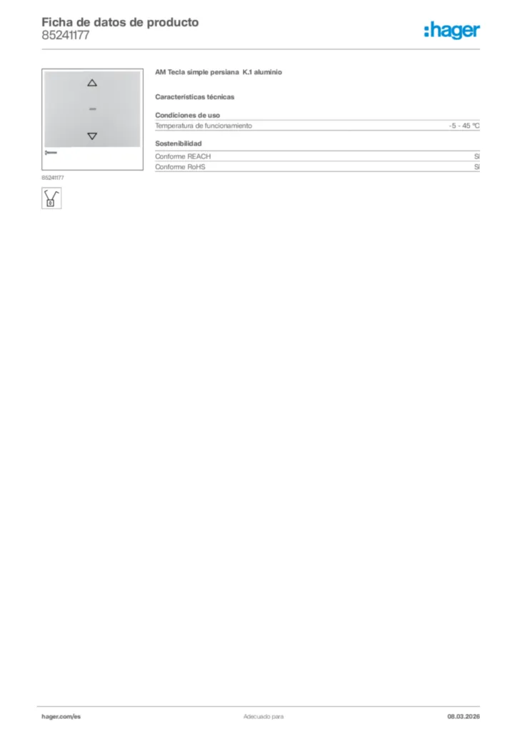 Imagen Hager Ficha de datos de producto 85241177 | Hager España