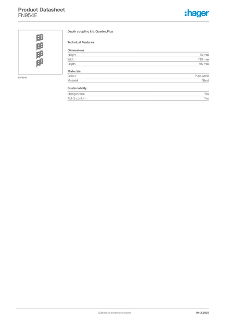Image Hager Product data sheet FN954E  | Hager Africa