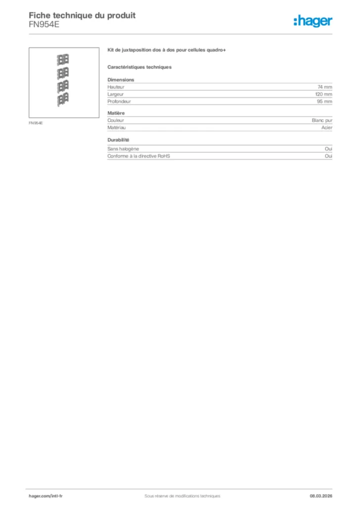 Image Hager Fiche technique du produit FN954E | Hager Afrique