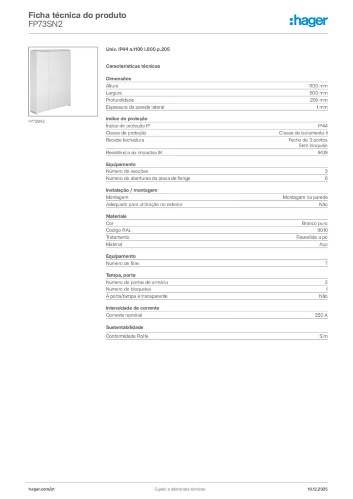 Imagem Hager Ficha técnica do produto FP73SN2 | Hager Portugal