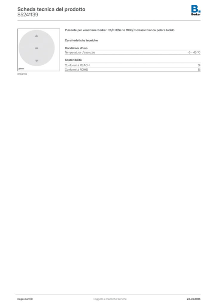 Immagine Berker Scheda tecnica del prodotto 85241139 | Hager Italia