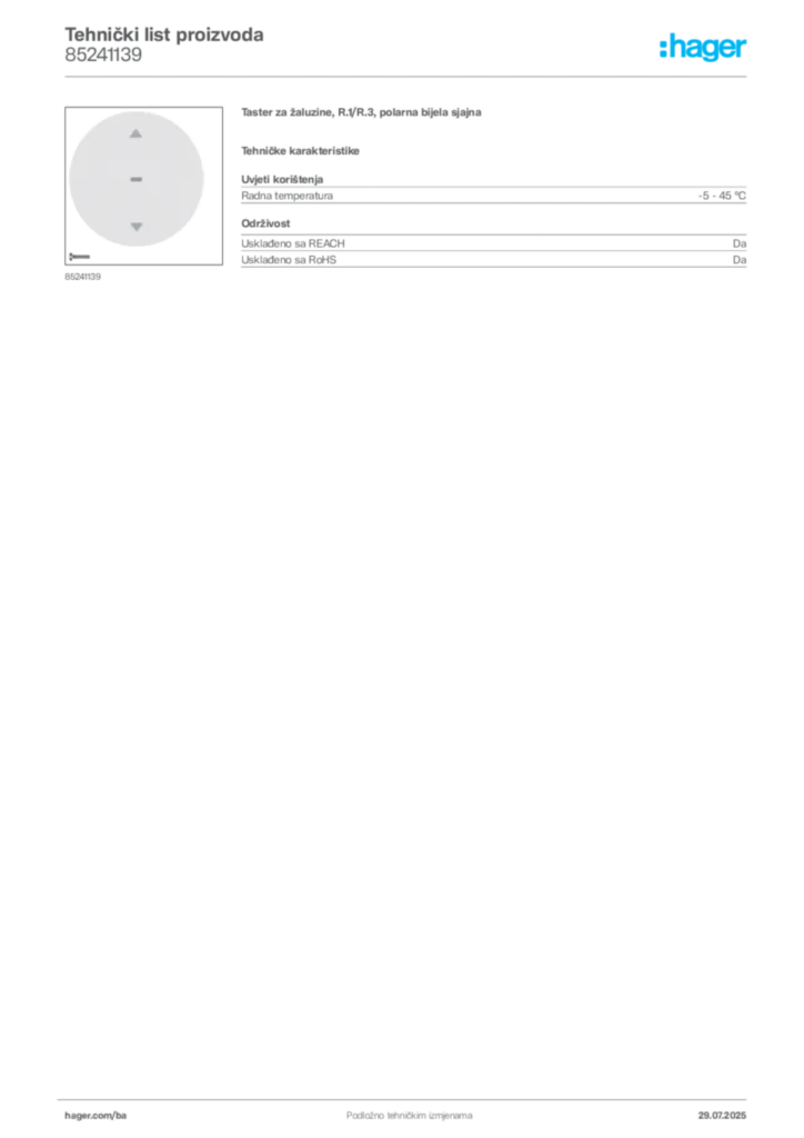 Slika Hager Product data sheet 85241139  | Hager