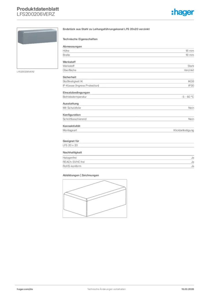 Bild Hager Produktdatenblatt LFS200206VERZ | Hager Deutschland