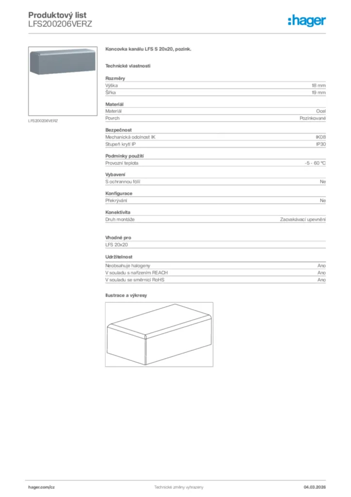 Obrázek Hager Product data sheet LFS200206VERZ | Hager