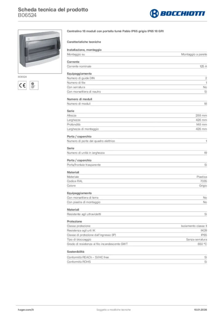 Immagine Bocchiotti Scheda tecnica del prodotto B06524 | Hager Italia