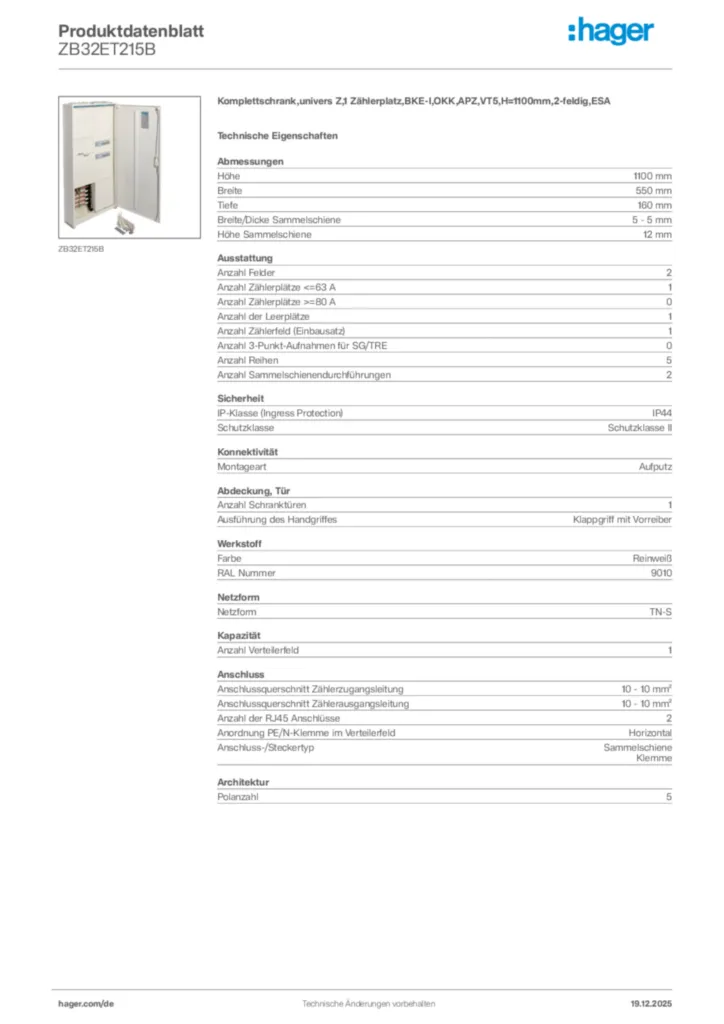 Bild Hager Produktdatenblatt ZB32ET215B | Hager Deutschland