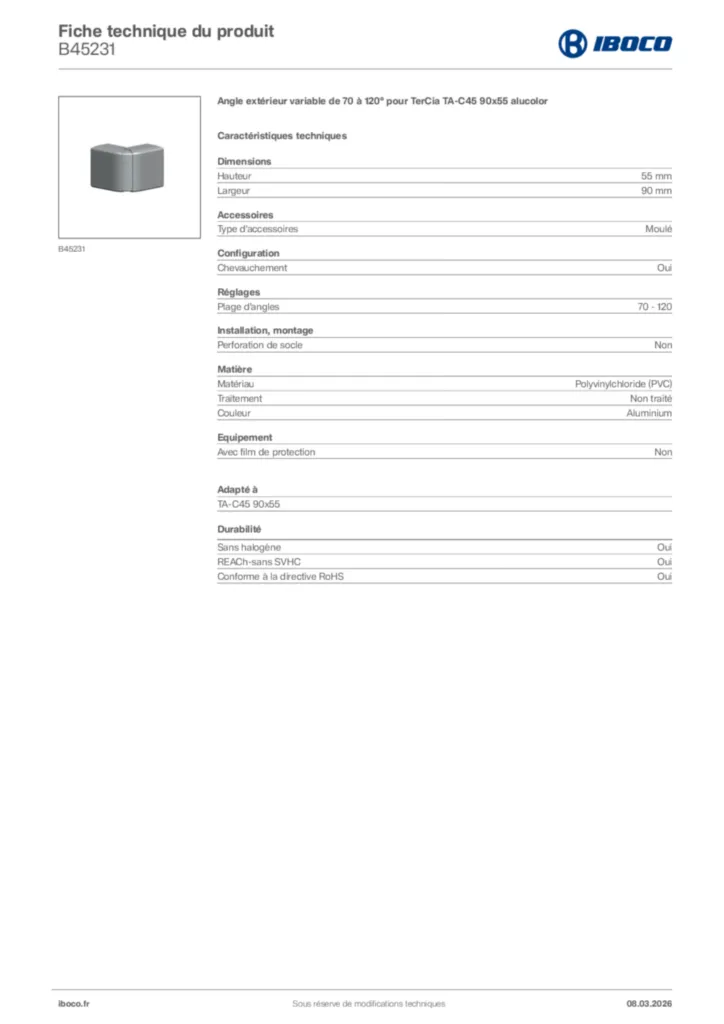 Image Iboco Fiche technique du produit B45231 | Hager France