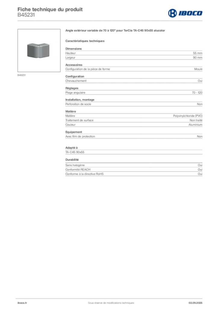 Image Iboco Fiche technique du produit B45231 | Hager France