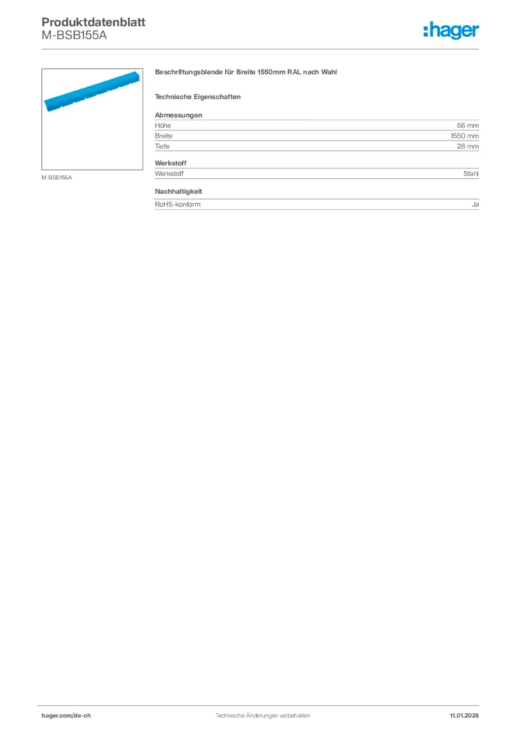 Bild Hager Produktdatenblatt M-BSB155A | Hager Schweiz
